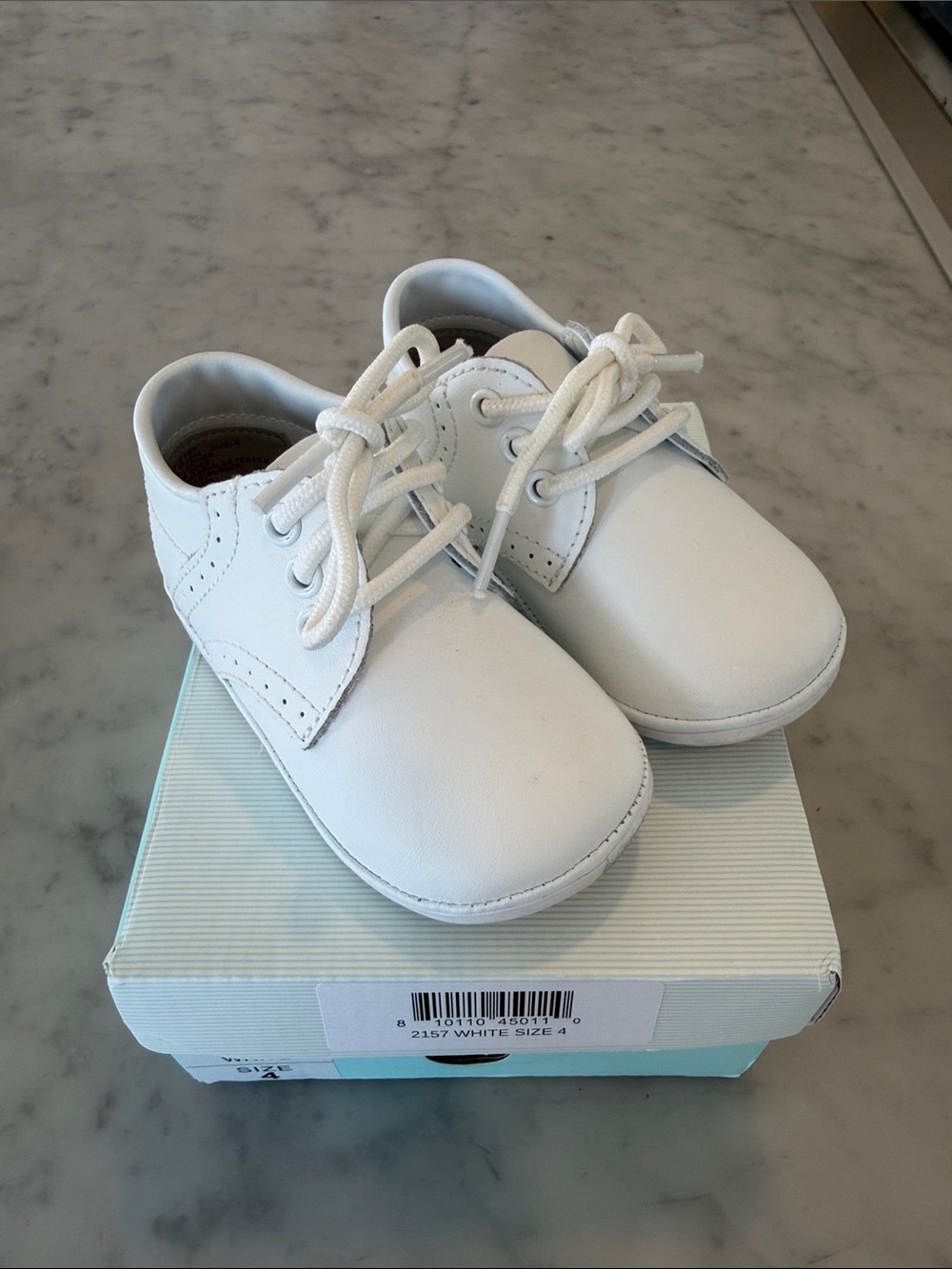 L'Amour Angel Baby James White Leather Lace-Up Walker Shoes